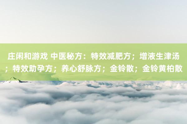 莊閑和游戲 中醫秘方：特效減肥方；增液生津湯；特效助孕方；養心舒脈方；金鈴散；金鈴黃柏散