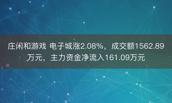 莊閑和游戲 電子城漲2.08%，成交額1562.89萬元，主力資金凈流入161.09萬元